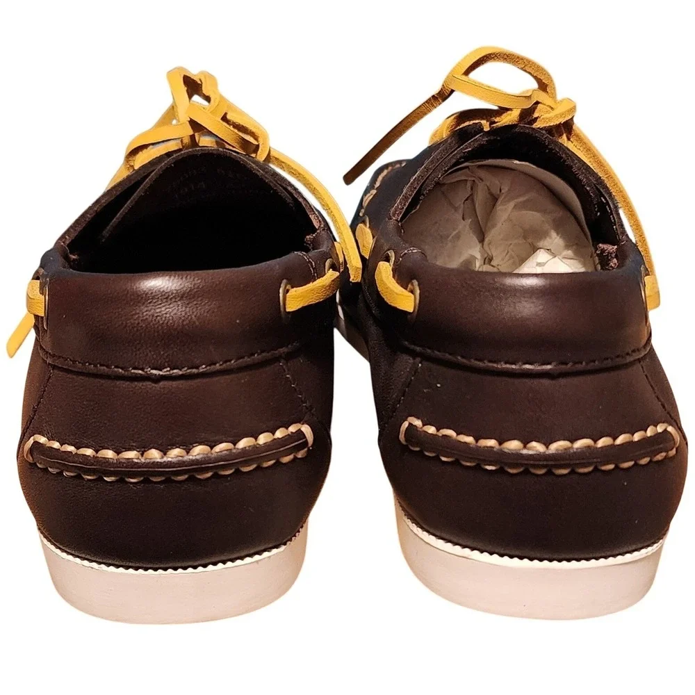 Lands End Brown Leather Boat Shoes Preppy Size 8.5 D READ These Run SMALL
